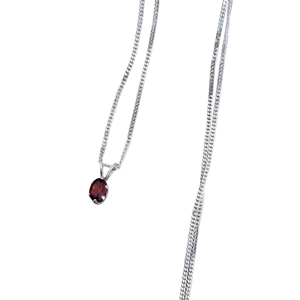Dainty Pendant Necklace 925 Sterling Silver Garnet Color CZ Solitaire A0227 - Picture 4 of 13